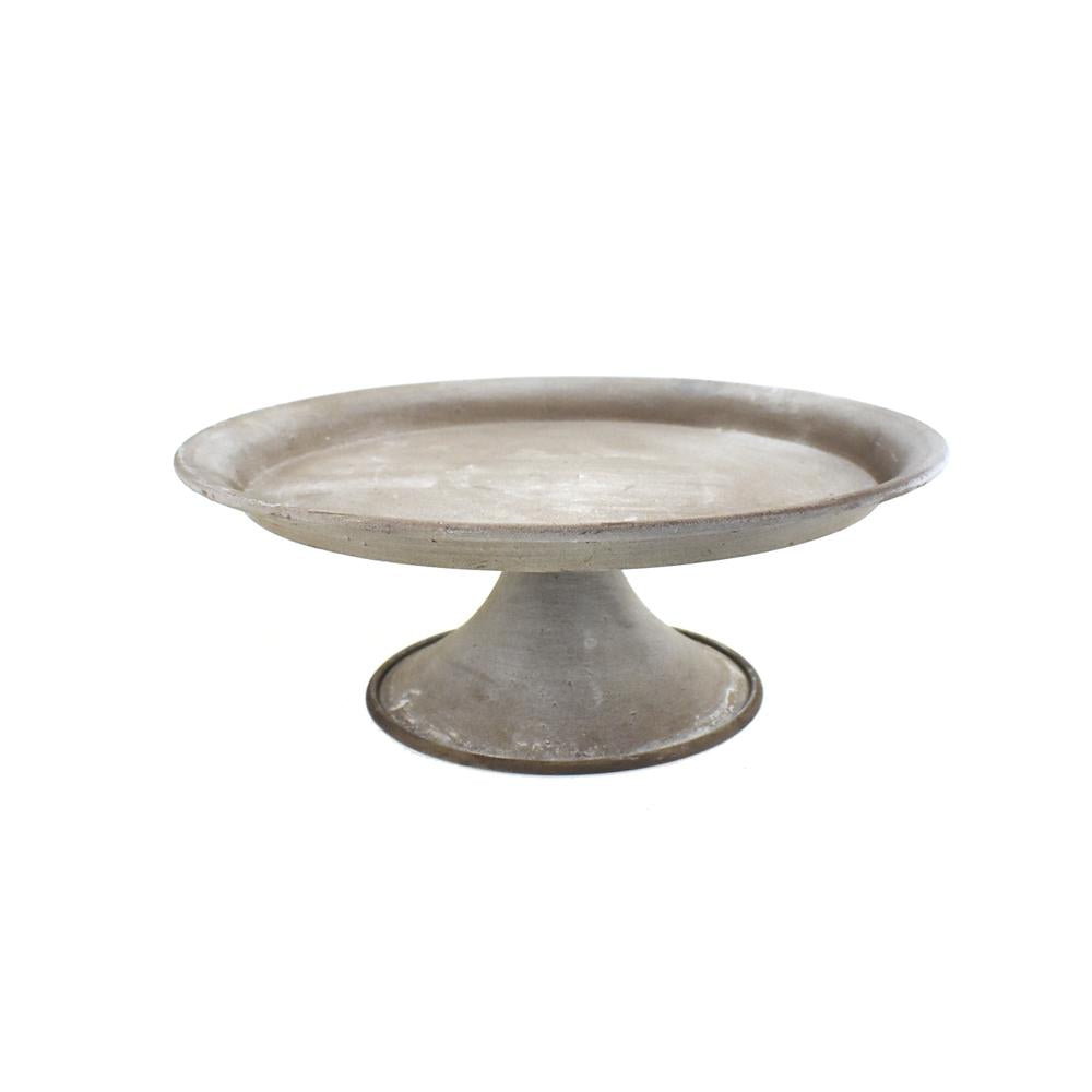Round Metal Washed Serving Style Pedestal Tray, 8-Inch