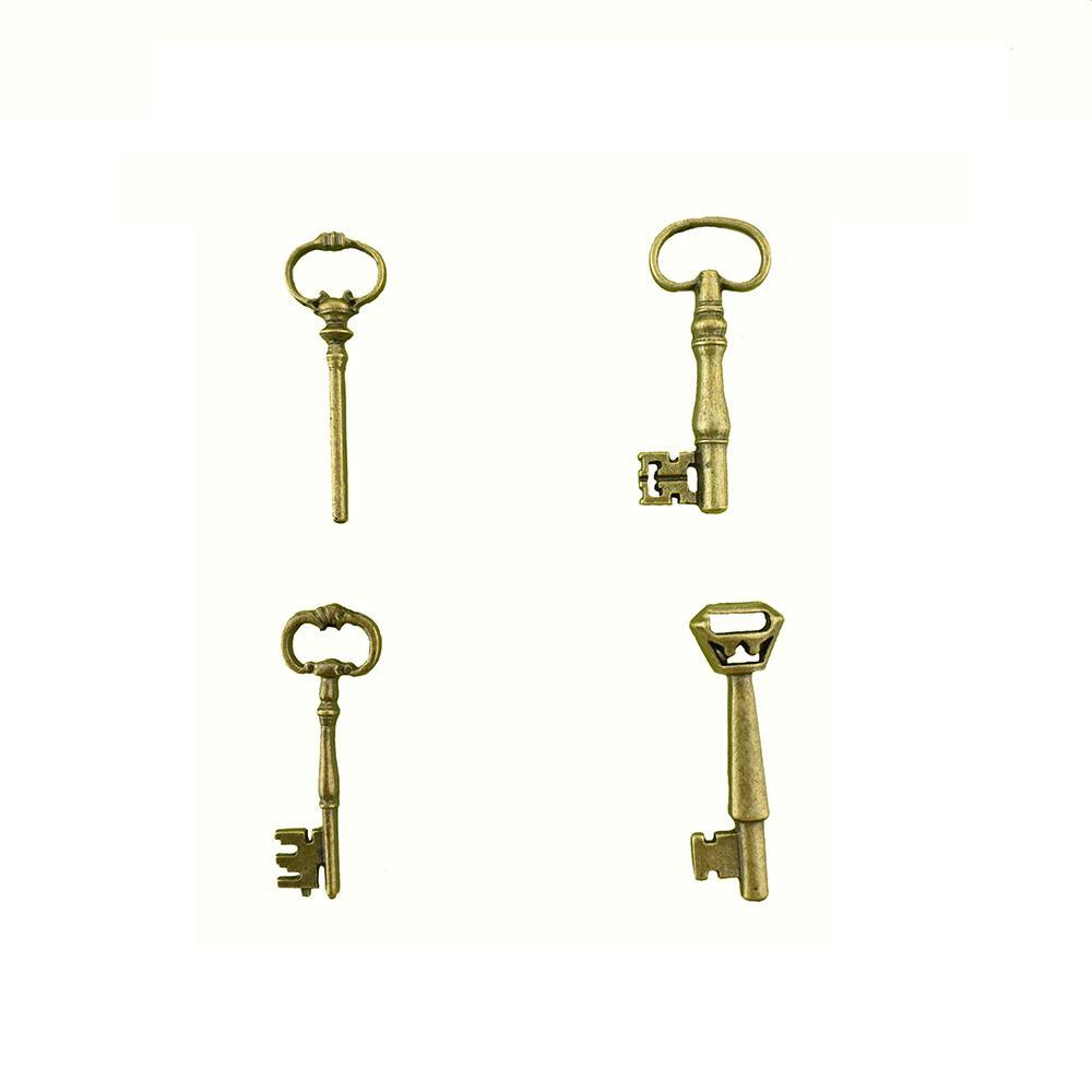 Alloy Vintage Key Pendants, 4-Piece