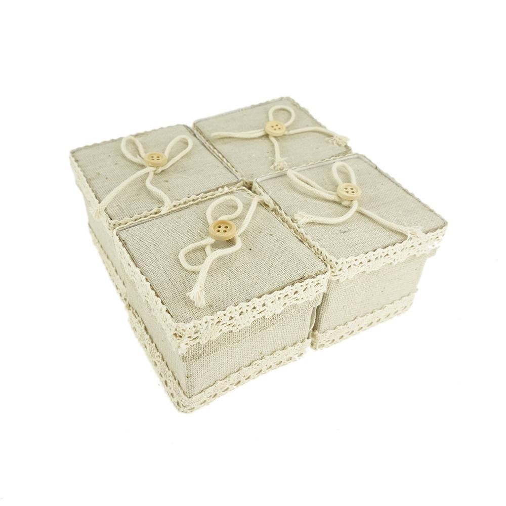 Mini Square Burlap Favor Gift Boxes, Ivory, 2-3/4-Inch, 12-Count
