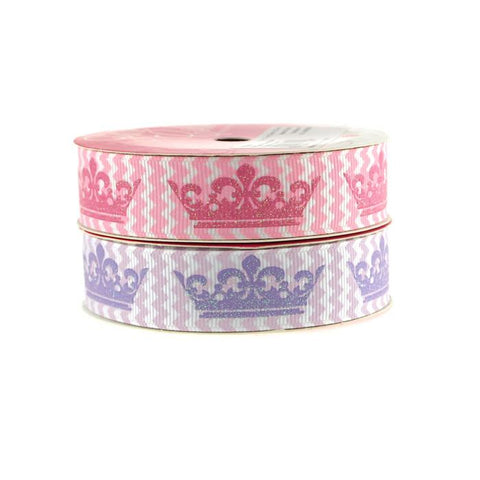 Princess Crown Chevron Grosgrain Ribbon, 7/8-Inch, 3 Yards