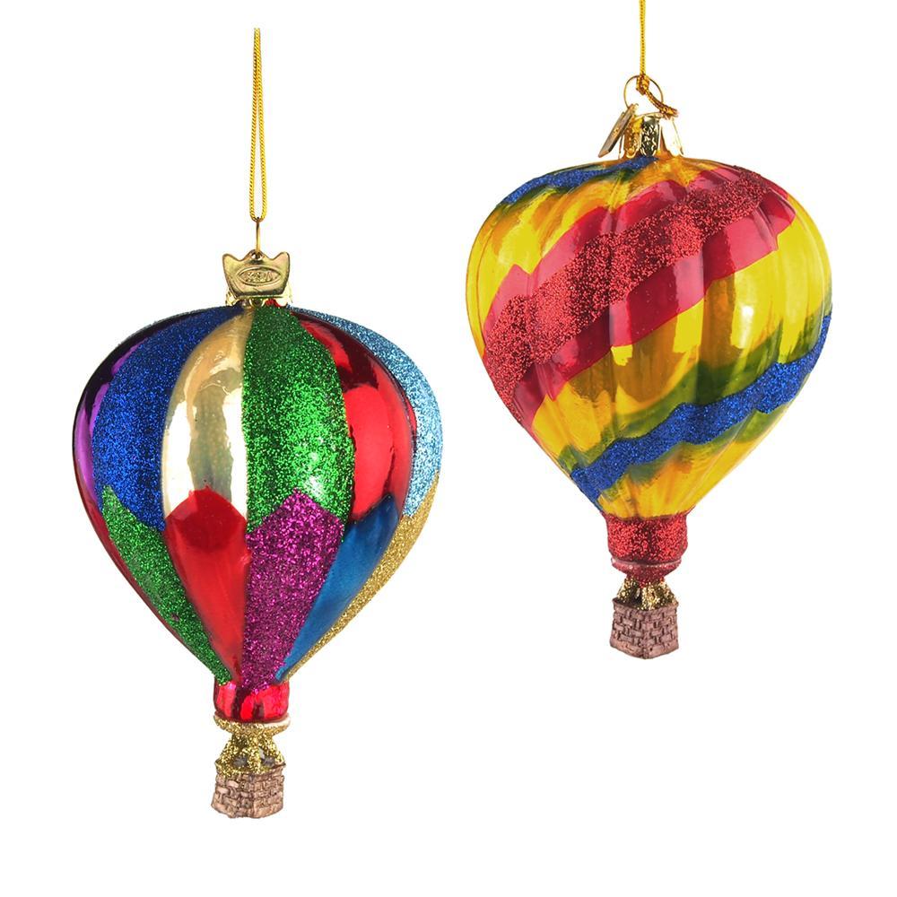 Noble Gems Hot Air Balloon Christmas Tree Ornaments, 4-1/2-Inch, 2-Piece