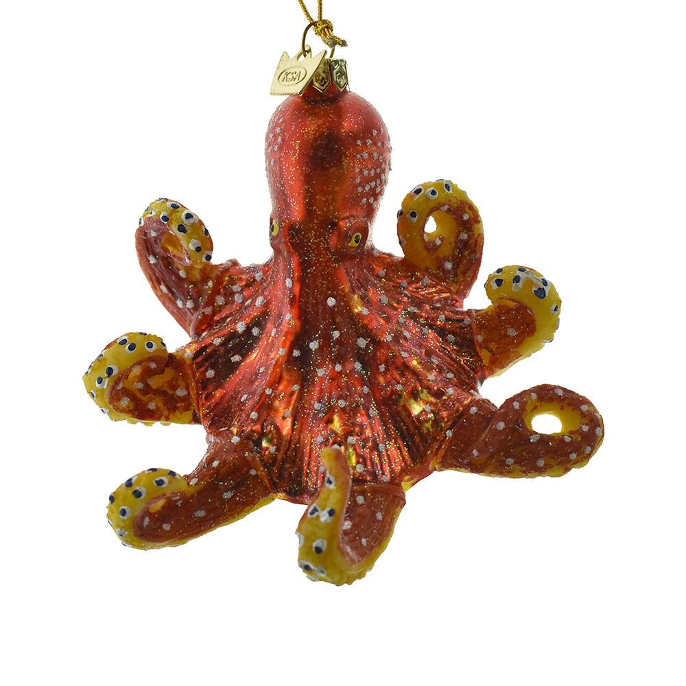 Noble Gems Glass Octopus Ornament, Red, 4-Inch