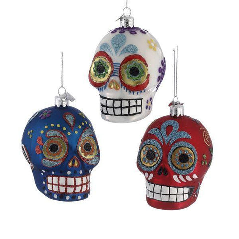 Sugar Skull Noble Gems Ornaments, 3-1/2-Inch, 3-Piece