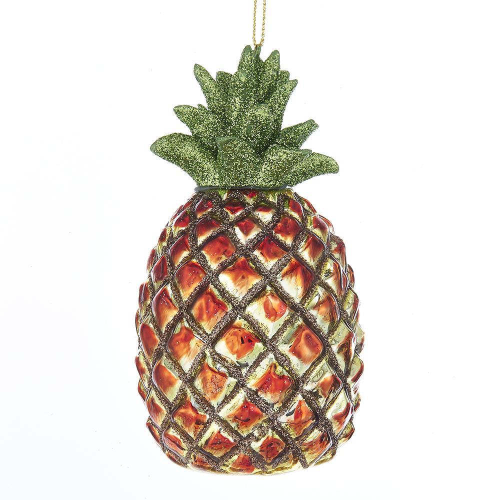 Hanging Glass Glitter Top Pineapple Christmas Ornament, Yellow/Orange, 4-3/4-Inch