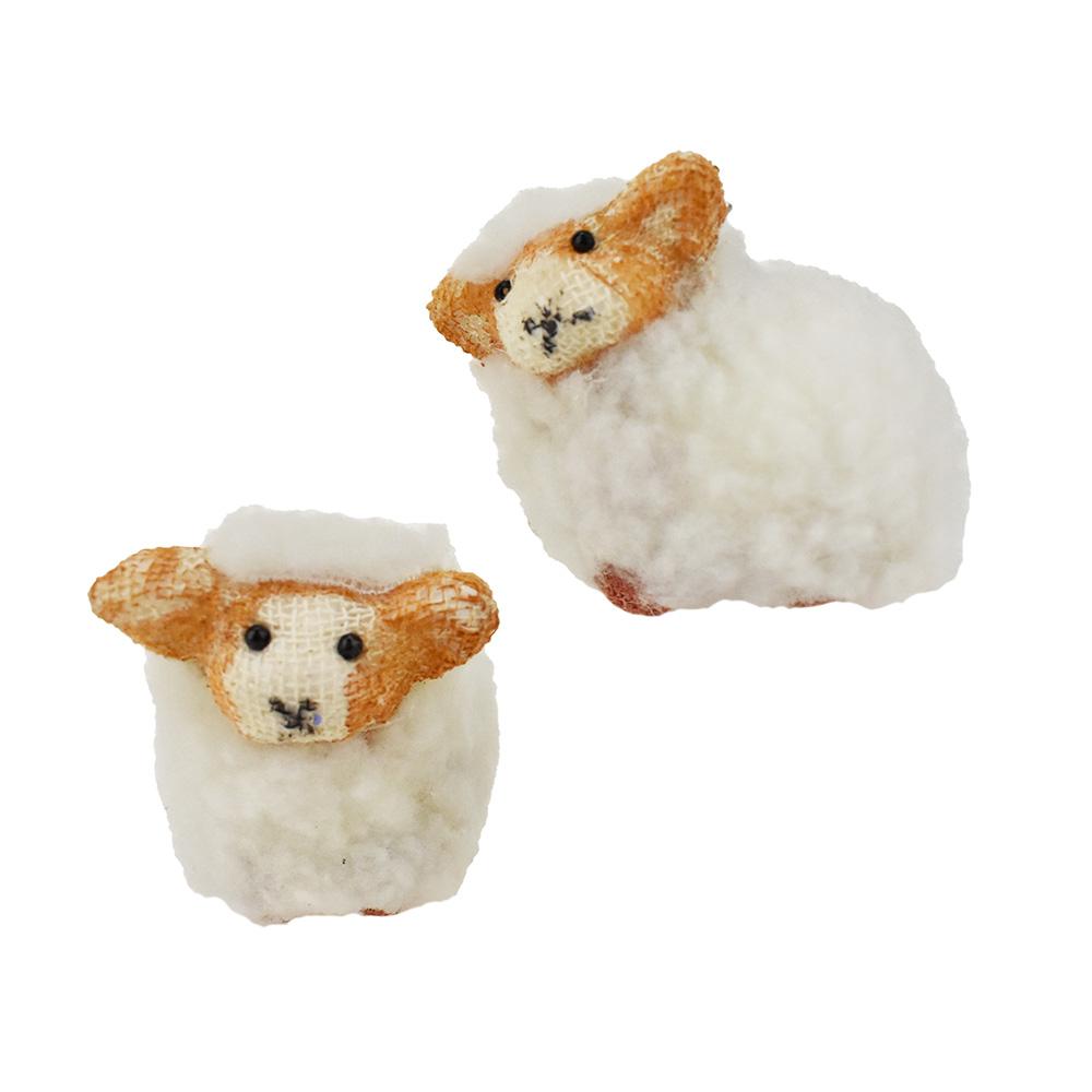 Fluffy Sheep Decorations, White, 2-Inch, 2-Piece