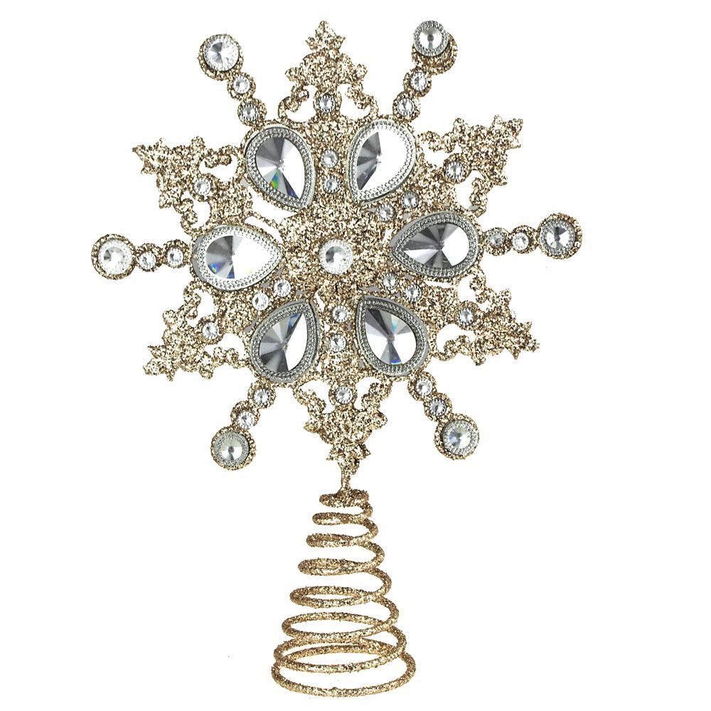 Glitter Diamond Star Christmas Tree Topper, Champagne, 11-Inch