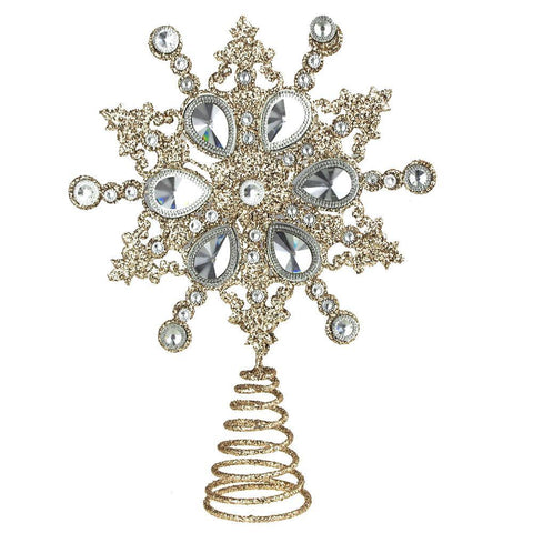 Glitter Diamond Star Christmas Tree Topper, Champagne, 11-Inch