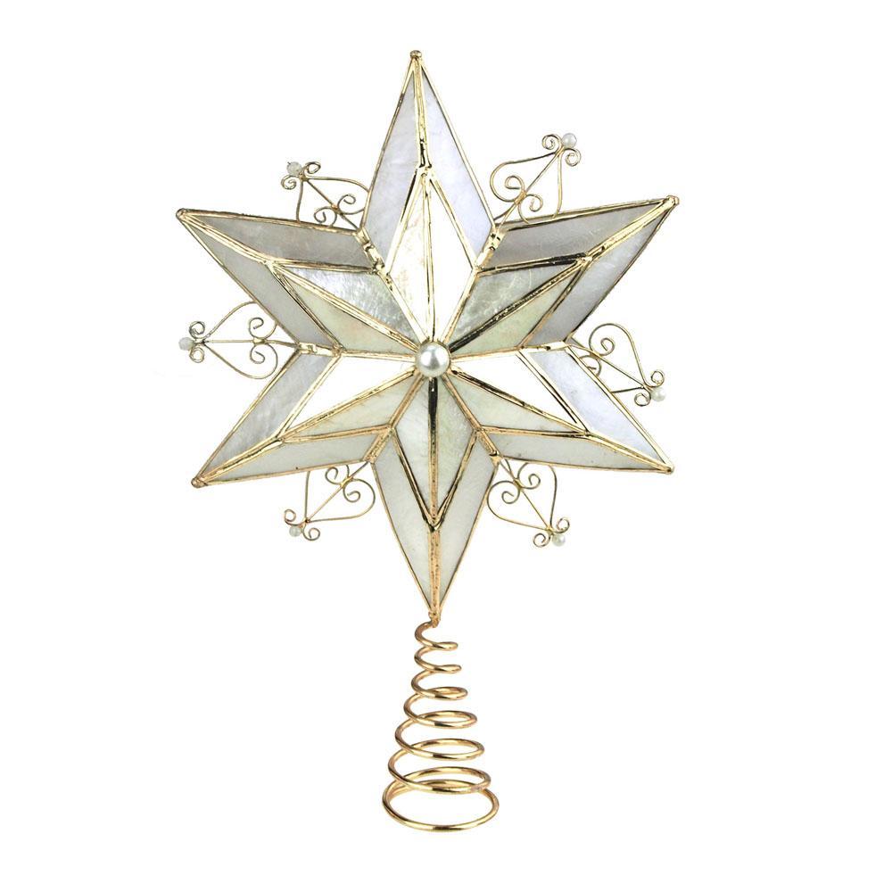 Capiz 6-Point Star Christmas Tree Topper, Gold, 10-1/2-Inch