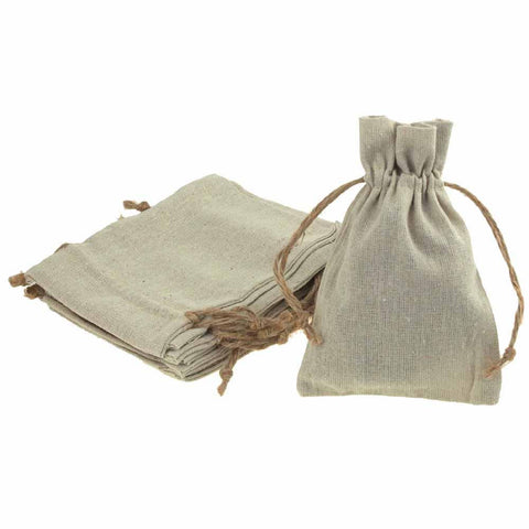 Natural Linen Favor Bags with Jute Drawstring, 12-Piece