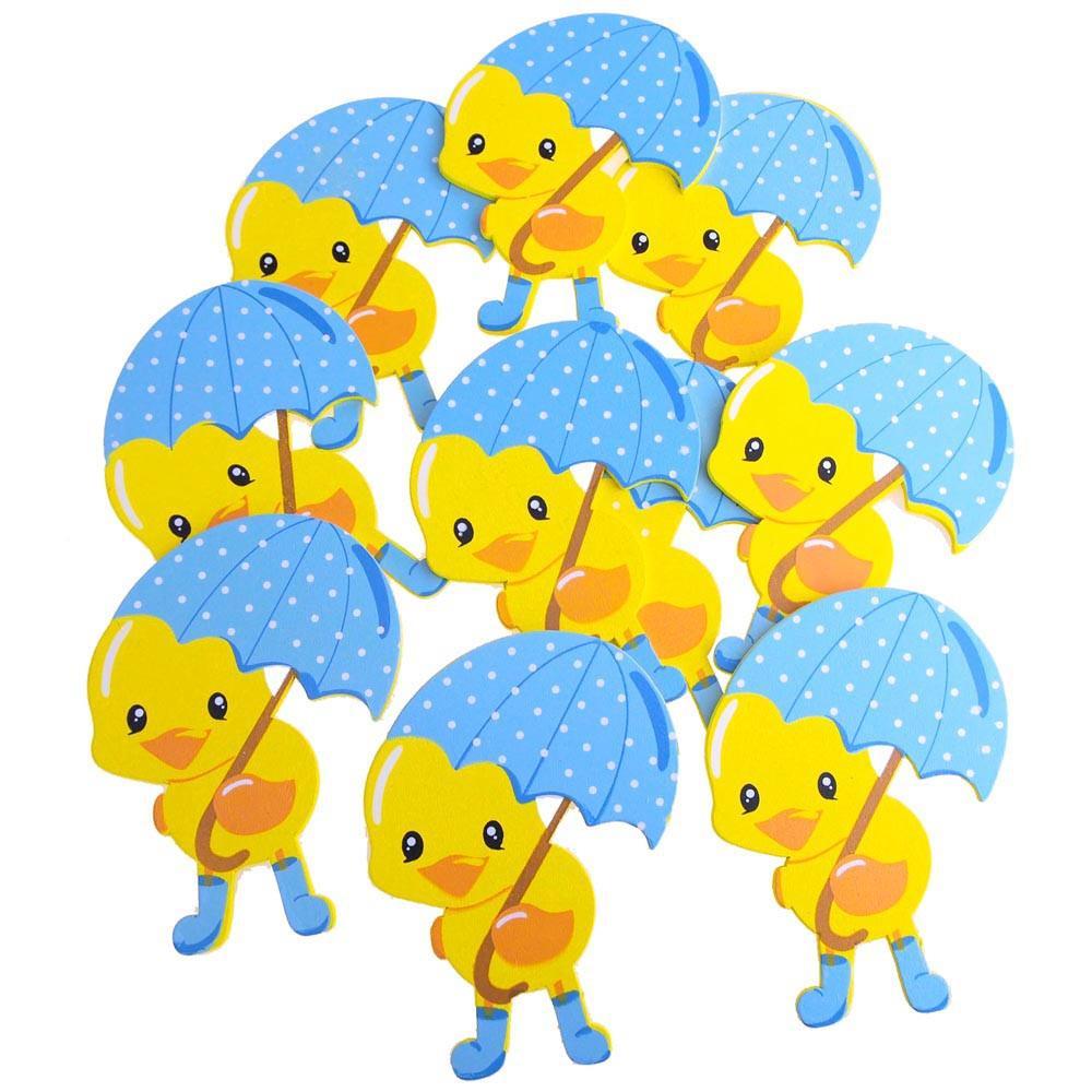 Large Wooden Rubber Ducky with Umbrealla, Blue, 4-Inch, 10-Piece