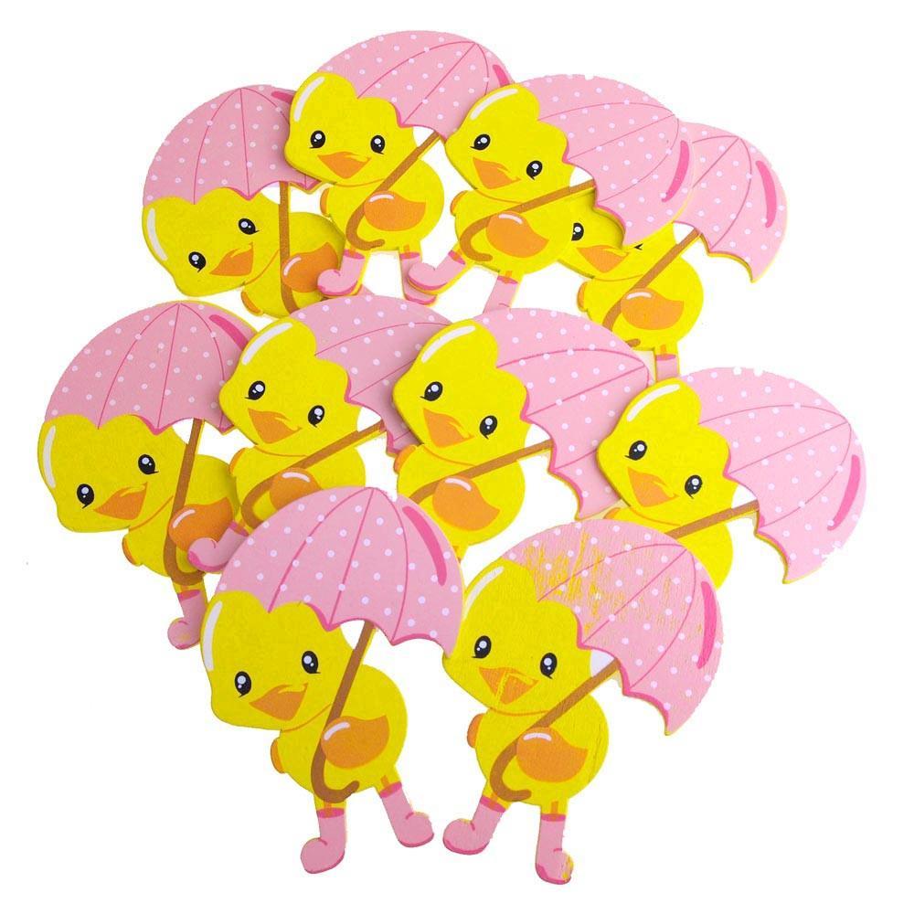 Large Wooden Rubber Ducky with Umbrealla, Pink, 4-Inch, 10-Piece