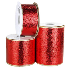 Water Resistant Cracked Ice Christmas Ribbon Wired Edge, Red w/Gold Edge, 50 Yards
