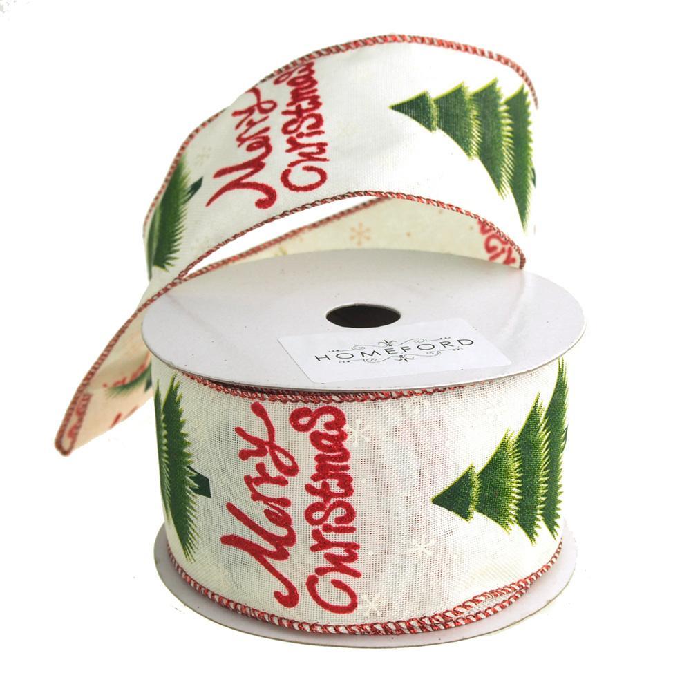 Merry Christmas Canvas Holiday Ribbon, 2-1/2-Inch, 10 Yards, White/Green