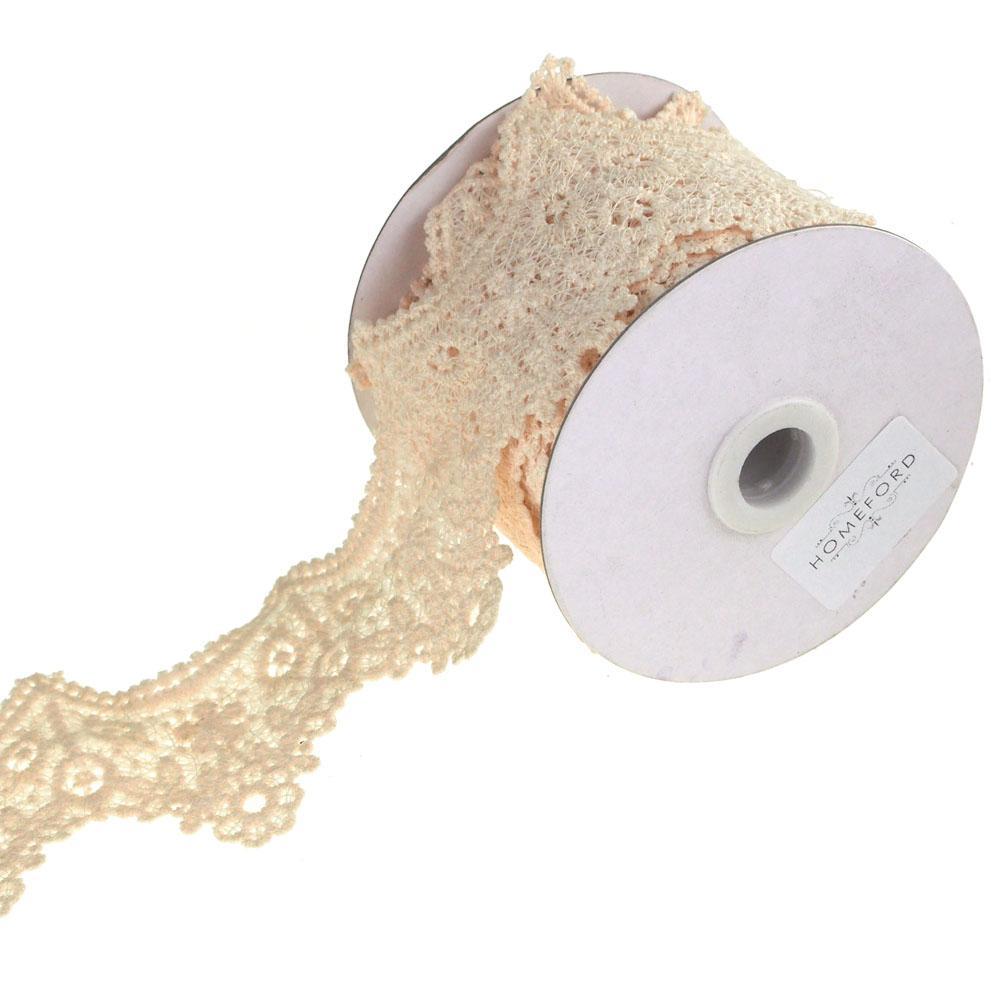 Floral Tiara Crochet Lace Trim Ribbon, Ivory, 2-Inch, 5 Yards