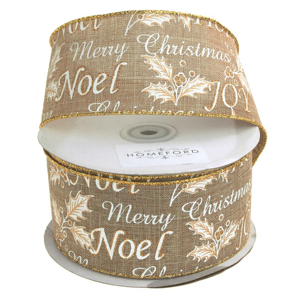 Holiday Greetings Linen Ribbon Wired Edge, 2-1/2-Inch, 20 Yards, Natural