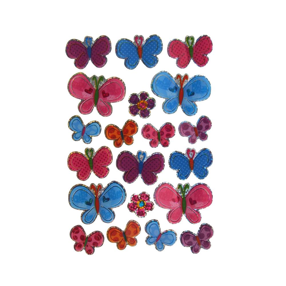 Floral Butterflies Plastic Pop Up Stickers, 20-count