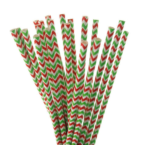 Chevron Striped Holiday Paper Straws, 7-3/4-inch, 20-Piece,  Red/Green