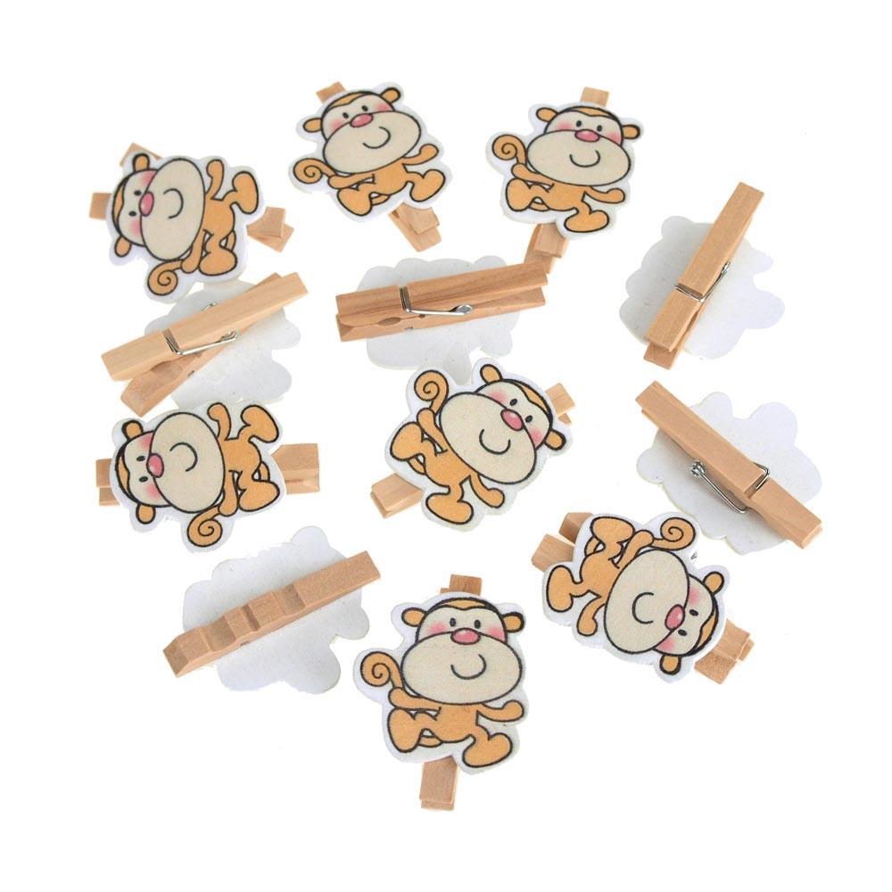 Wooden Monkey Clothespins Baby Favors, 2-Inch, 12-Piece