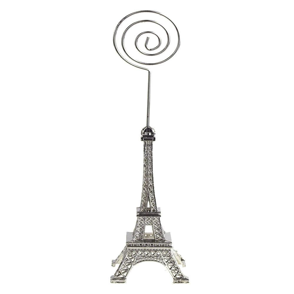 Metal Eiffel Tower Decor Card Holder, 4-inch, Swirl, Silver