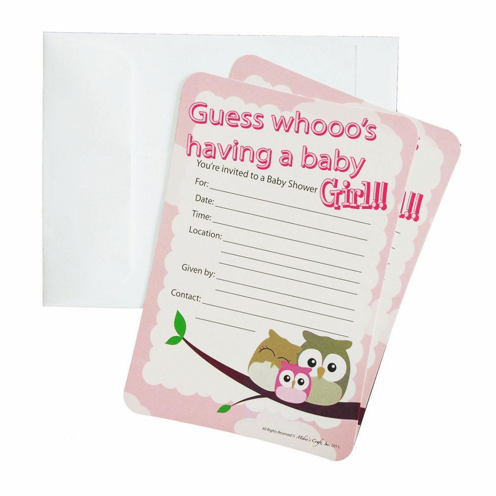 Baby Shower Invitation Envelope, Owl Family, Light Pink, 7-Inch, 12-Piece