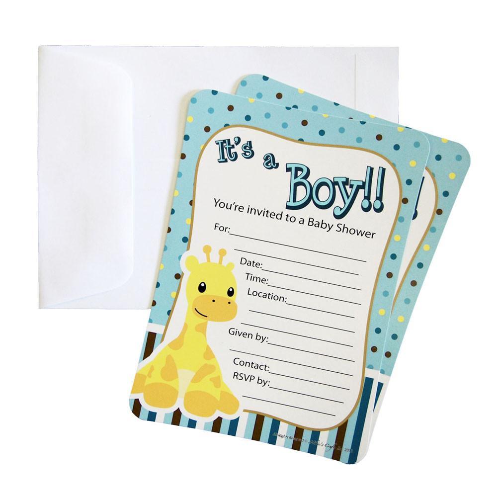 Baby Shower Invitation Envelope, Giraffe, Light Blue, 7-Inch, 12-Piece