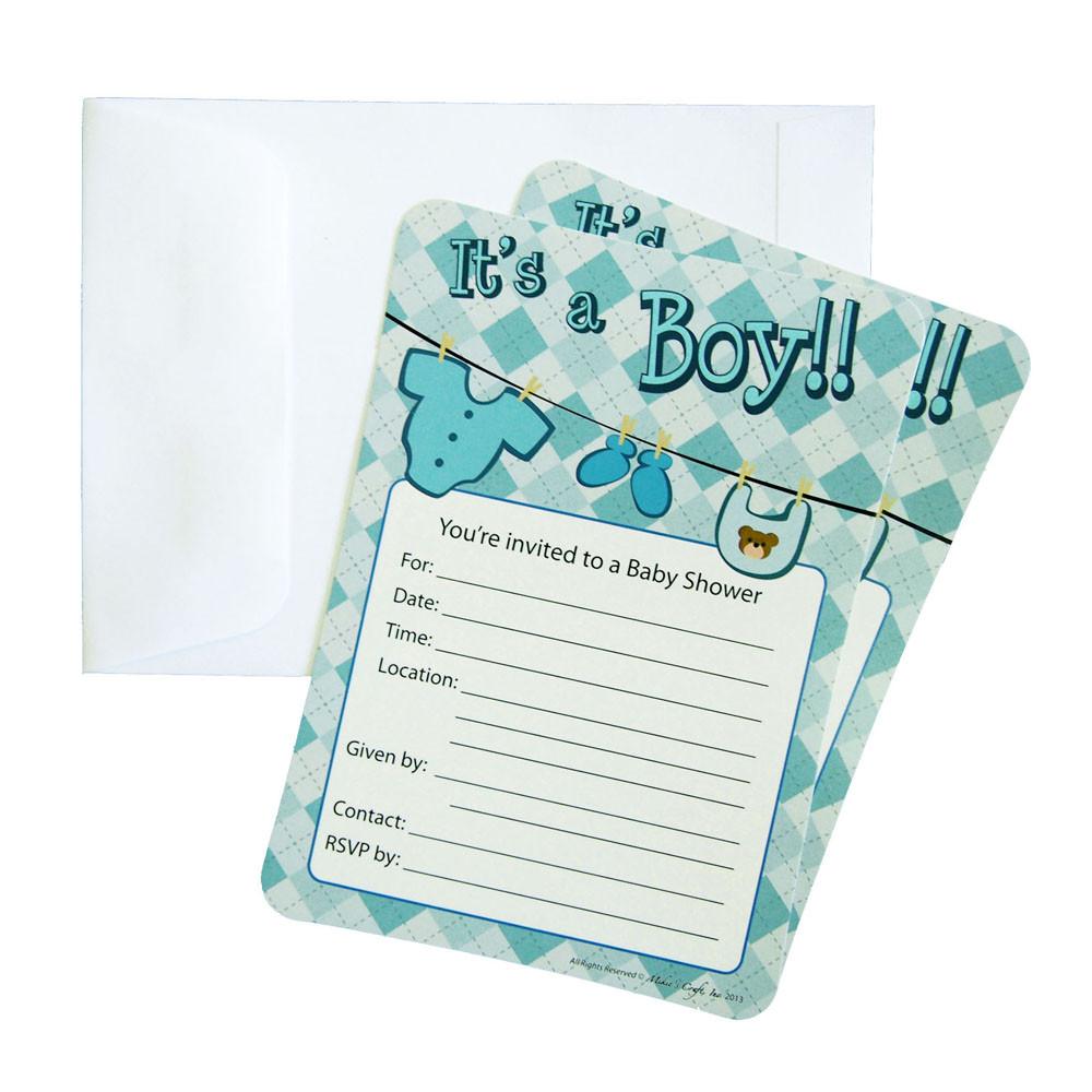 Baby Shower Invitation Envelope, Clothesline, Light Blue, 7-Inch, 12-Piece
