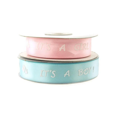 Its A Boy/Girl Print Satin Ribbon, 7/8-inch, 25-yard