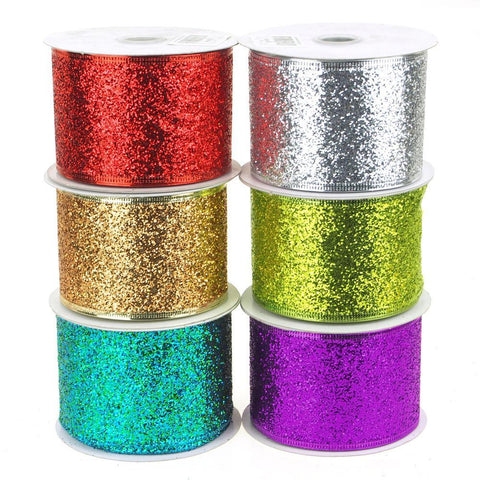 Glitter Christmas Ribbon Wired Edge, 2-1/2-Inch, 10 Yards