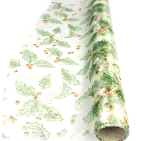 Holiday Leaf Berries Christmas Organza Roll, 18-3/4-inch, 5-yard