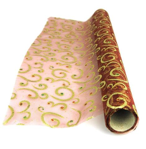 Holiday Swirl Glitters Christmas Organza Roll, 18-3/4-inch, 5-yard