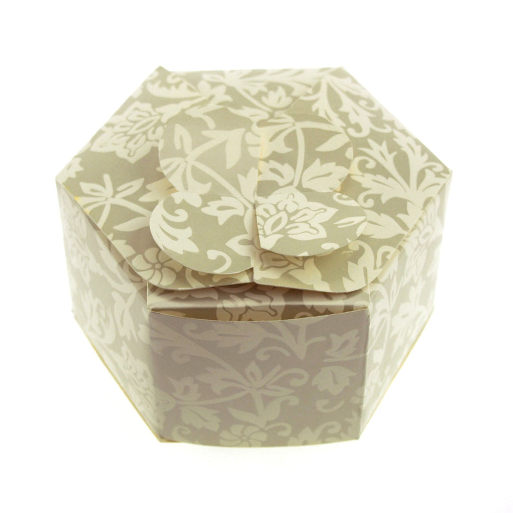 Damask Embossed Favor Boxes, 4-1/2-inch, 12-Piece, Hexagon