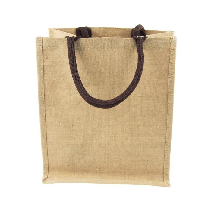 Burlap Jute Tote Bag with Brown Gusset Handle, 12-Inch