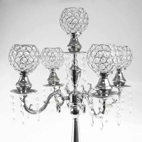 Candelabras Candle Holder Metal Centerpiece, 5 Arms, 28-Inch, Silver