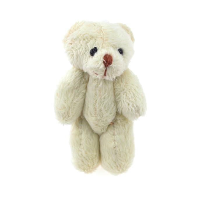 Miniature Jointed Teddy Bear, 3-inch, 3-Piece, Ivory