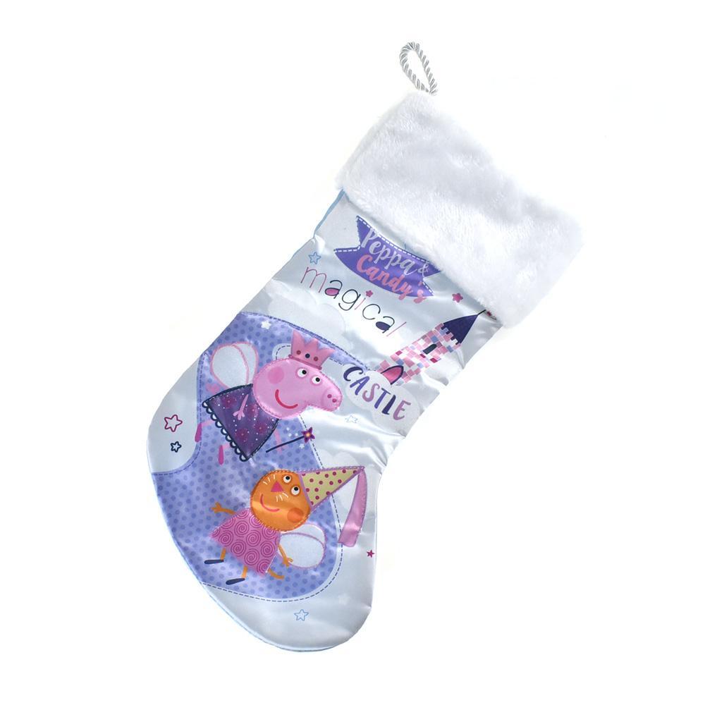 Peppa Pig and Friends Magical Castle Satin Christmas Stocking with Faux Fur Cuff, Light Blue, 17-1/2-Inch