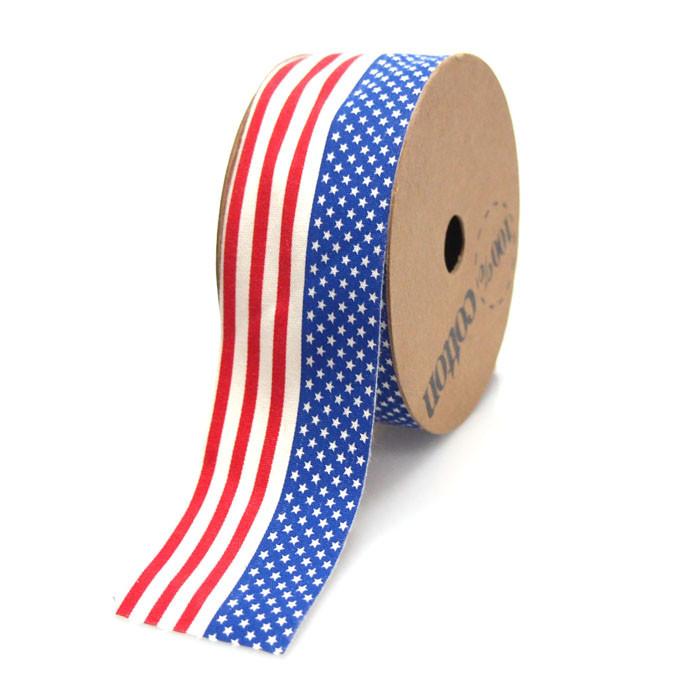 USA American Flag Print Cotton Ribbon, 1-1/2-inch, 10-yard