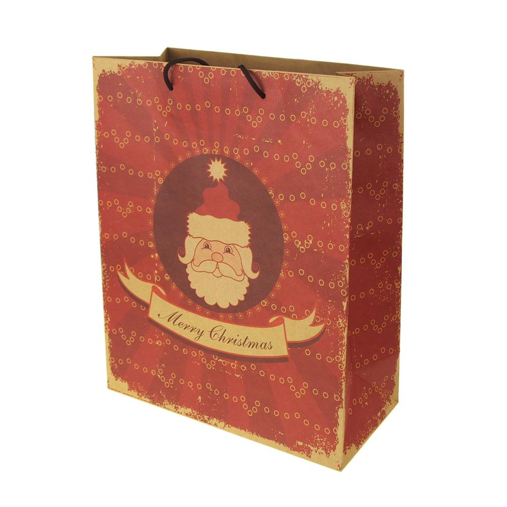 Christmas Kraft Paper Bag with Santa Face Print, Natural/Red, 13-Inch