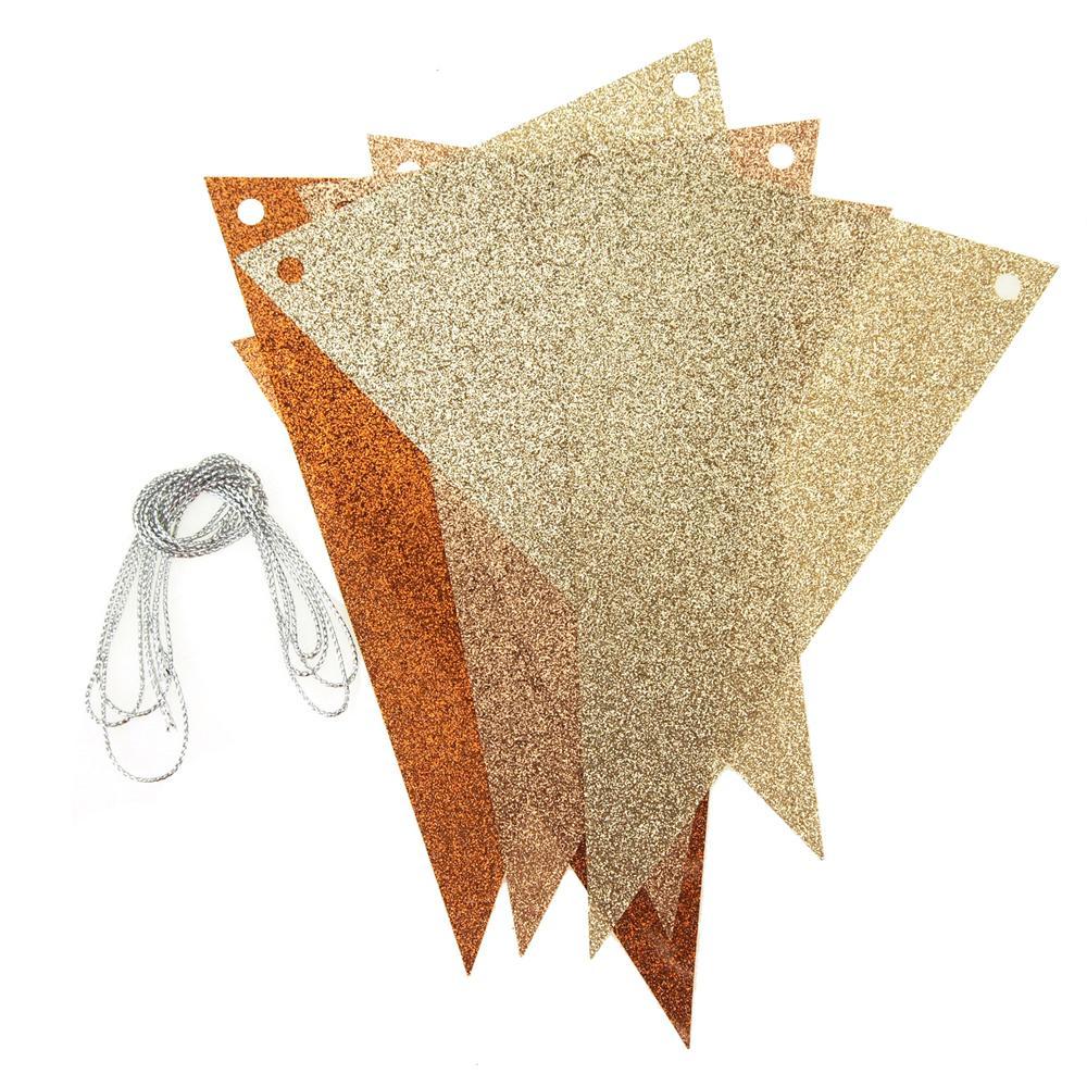 Glitter Paper Flag Triangle Banner, 5-inch, 6-Piece