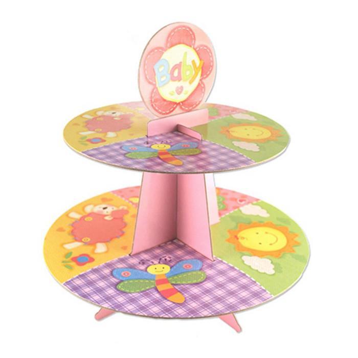Precious Baby Cardboard Cupcake Stand, Pastel, 2-Tier, 11-Inch