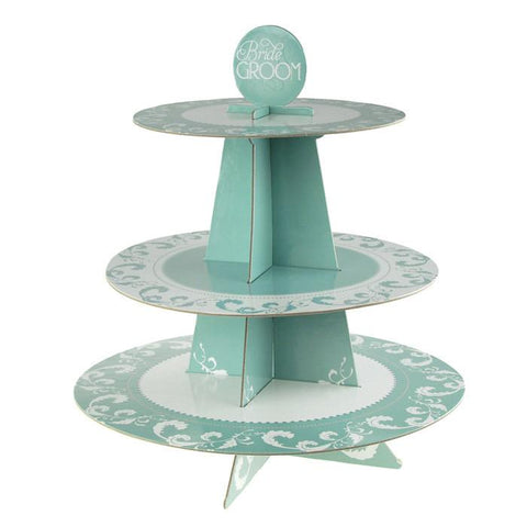 Wedding Cardboard Cupcake Stand, Aqua, 3-Tier, 14-Inch