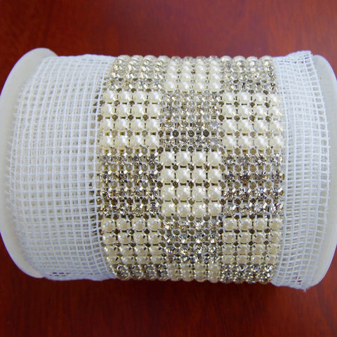 Rhinestone & Pearls Trim Square Cake Ribbon, 2-1/2-inch, 3-yard