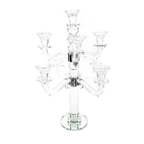 Candelabras Candle Holder Glass Centerpiece, 8 Arms, Clear
