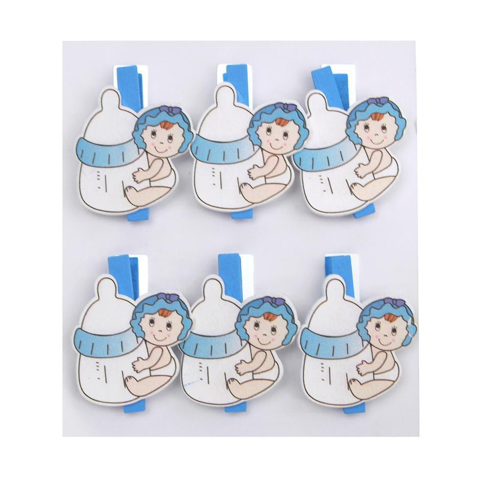 Milk Bottle Baby Wooden Clothespins Favors, 2-Inch, 6-Piece, Blue