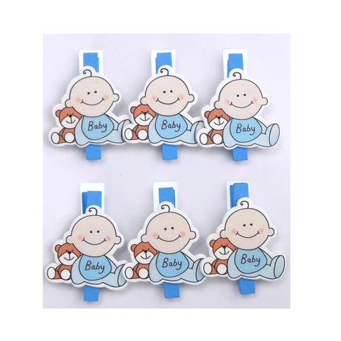 Cute Baby Wooden Clothespins Favors, 2-Inch, 6-Piece, Blue