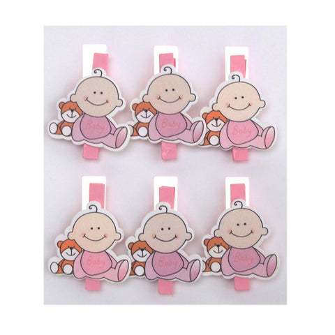 Cute Baby Wooden Clothespins Favors, 2-Inch, 6-Piece, Pink