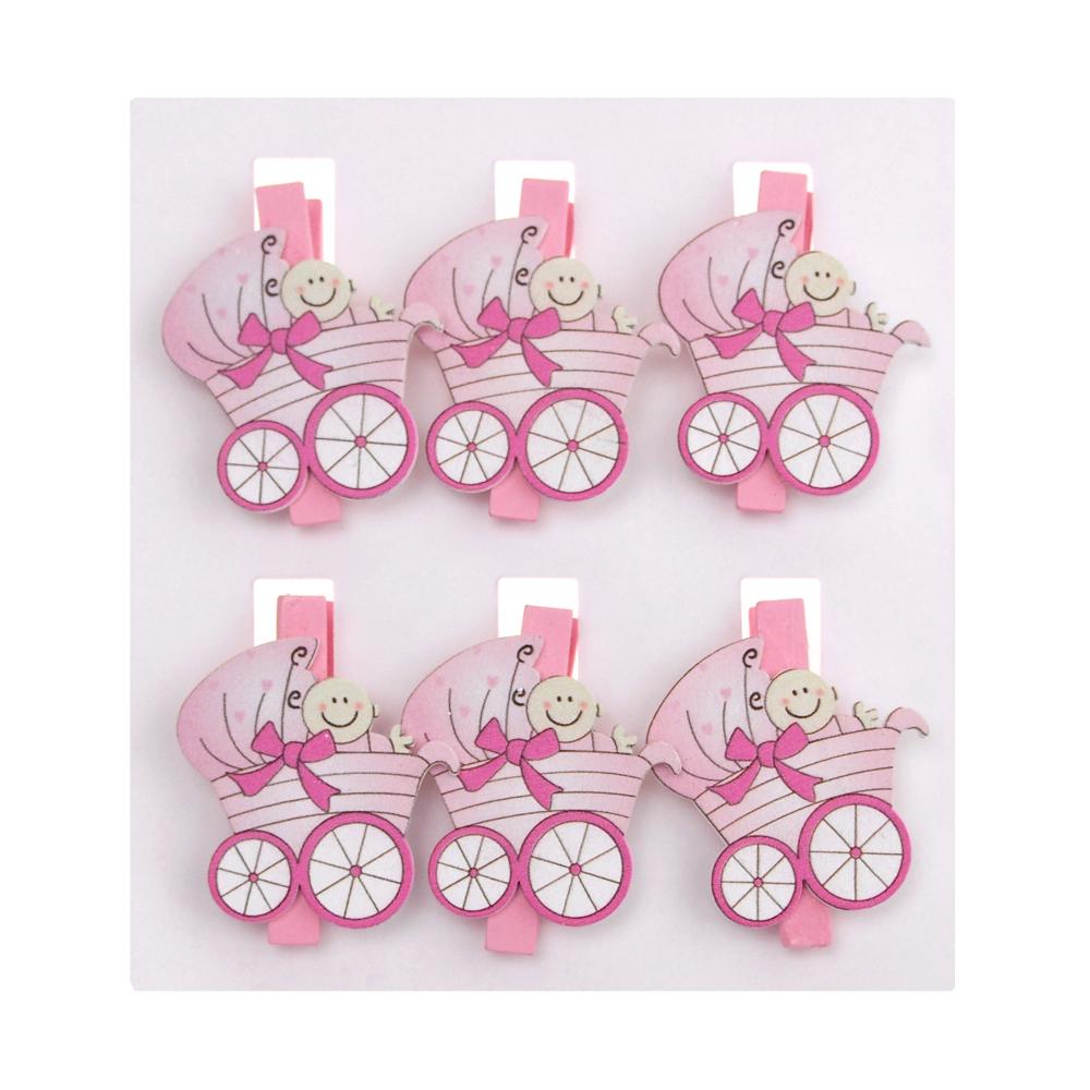 Stroller Wooden Clothespins Baby Favors, 2-Inch, 6-Piece, Pink