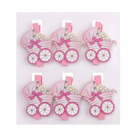 Stroller Wooden Clothespins Baby Favors, 2-Inch, 6-Piece, Pink