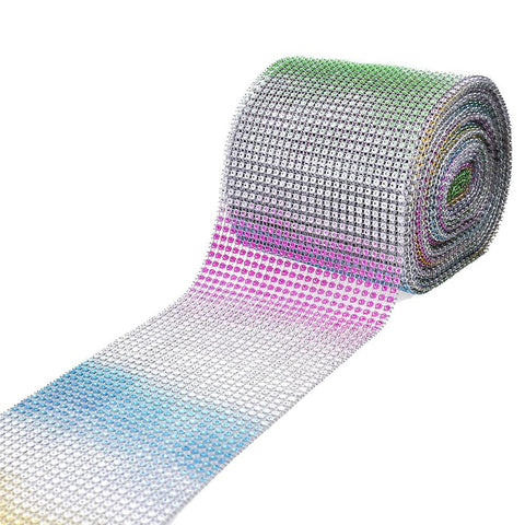 Rainbow Rhinestone Mesh Wrap Ribbon, 4-1/2-Inch, 10-Yard