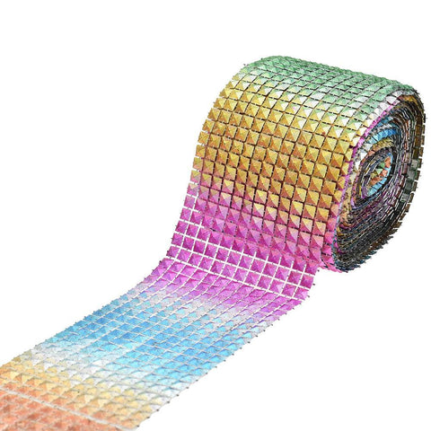 Rainbow Pyramid Stud Mesh Wrap Ribbon, 4-Inch, 10-Yard