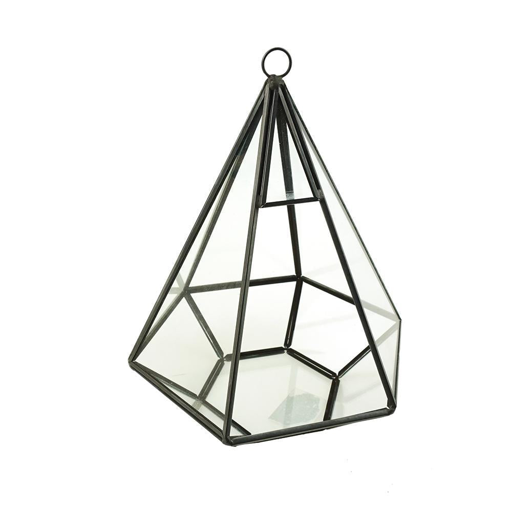 Tear Drop Geometric Glass Terrarium, Black, 9-Inch